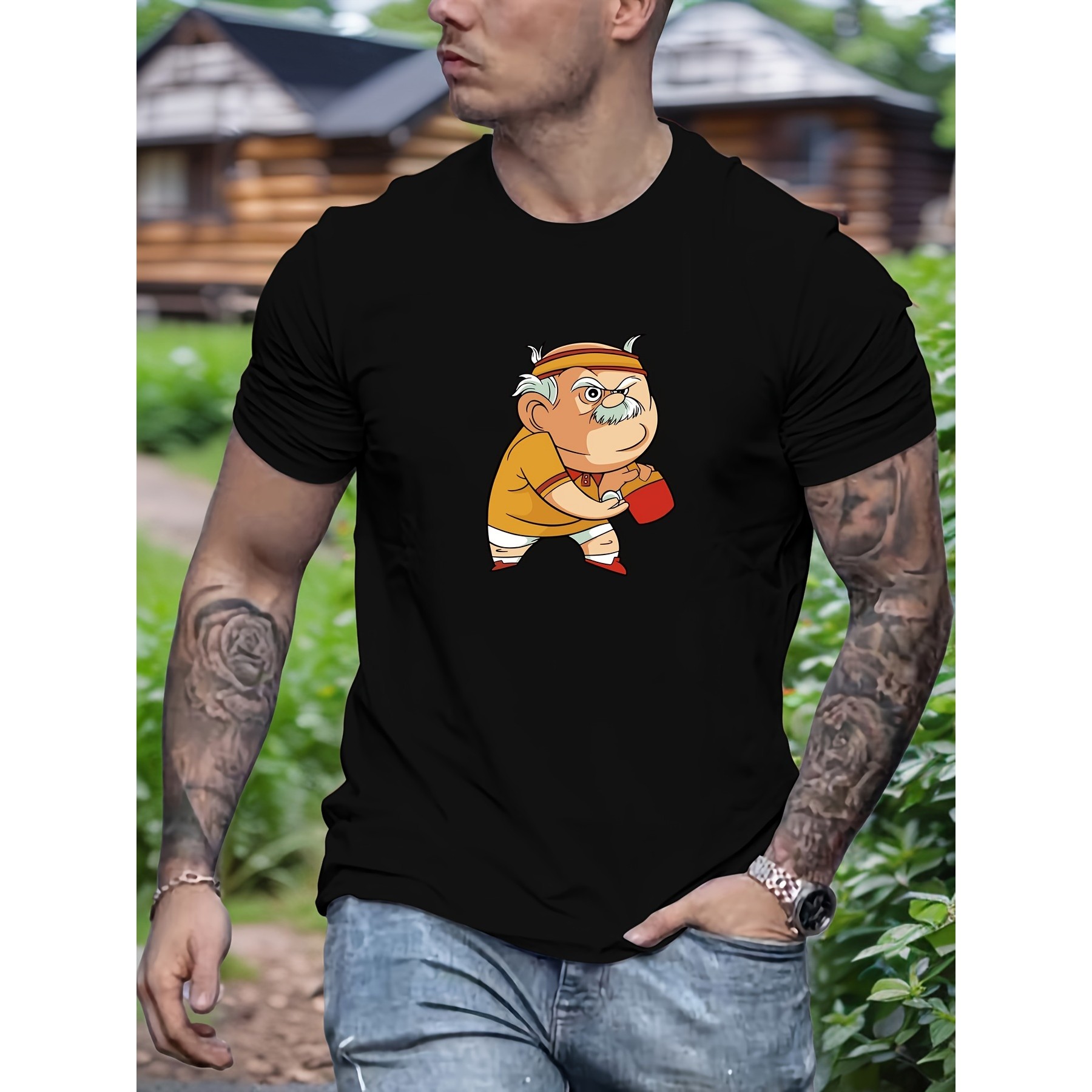Table Tennis Graphics - Camiseta divertida de algodón de manga